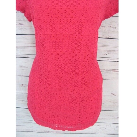 Leo and Nicole Women's Ladies' Lace Top Coral Pink US Size M Short Sleeve NWOT - Picture 6 of 6